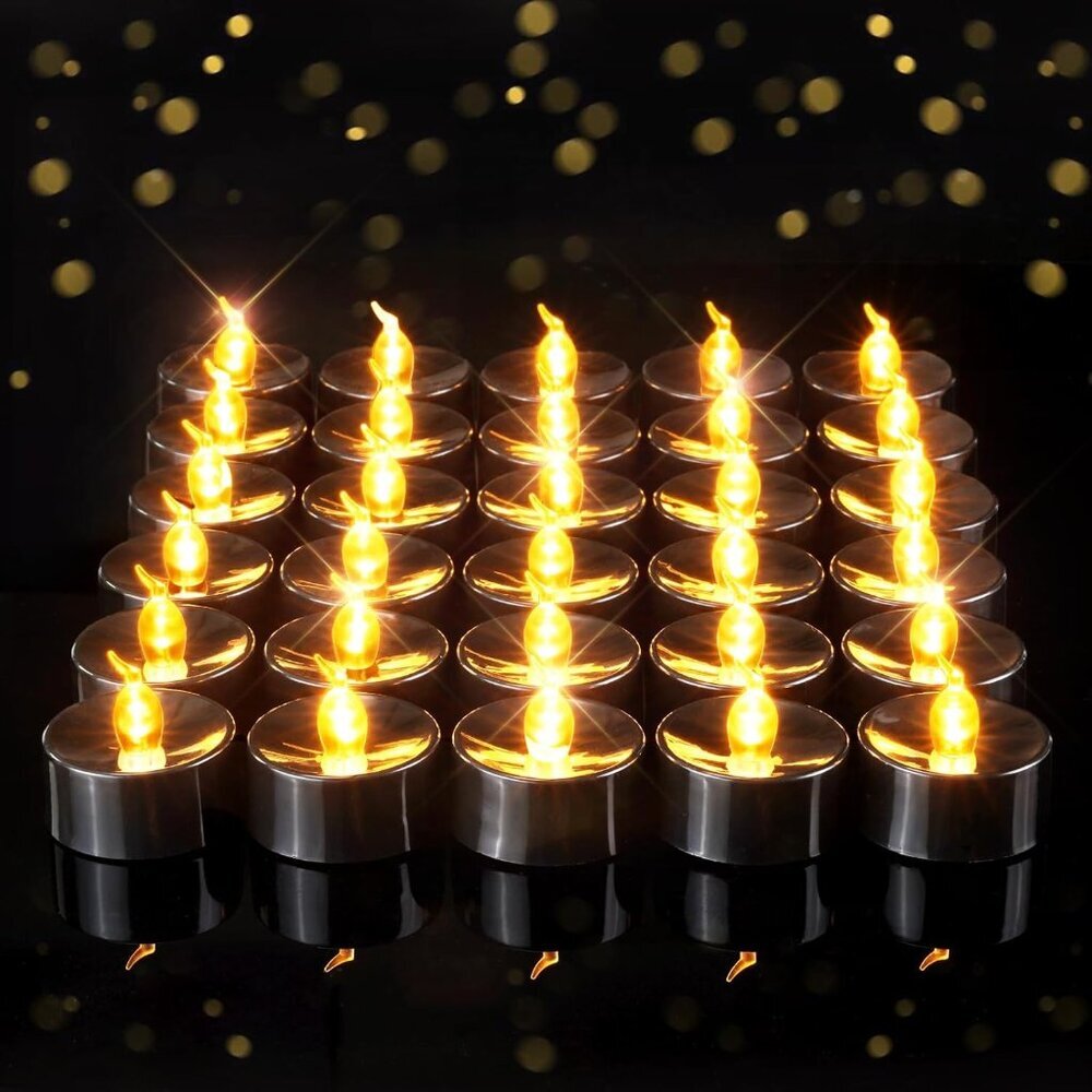 30 Pcs Black Flickering Flameless Tea Lights Battery Operated, LED Holiday Fake